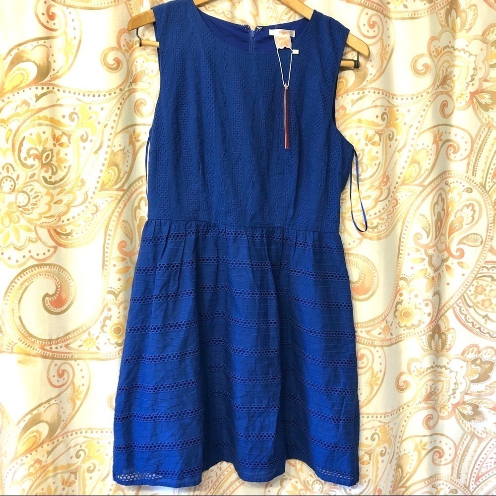 🎯3/$10 NWT Esley Dress Eyelet Lace Embroidery Blue Medium - Picture 1 of 7